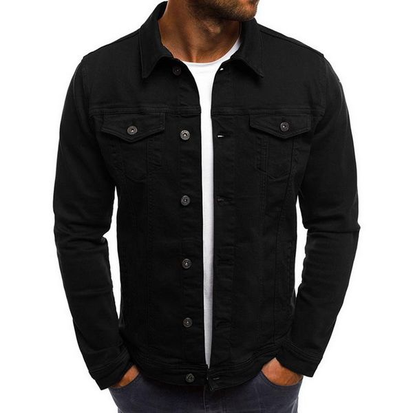 

2021 solid color jeans jackets denim jacket men fashion autumn slim jackets mens casual denim coats -down collar streetwear, Black;brown