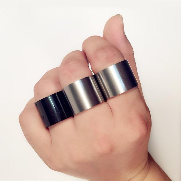 

18mm super wide titanium steel brushed large ring for men black silver color matte flat mens ring male jewelry bague homme, Golden;silver