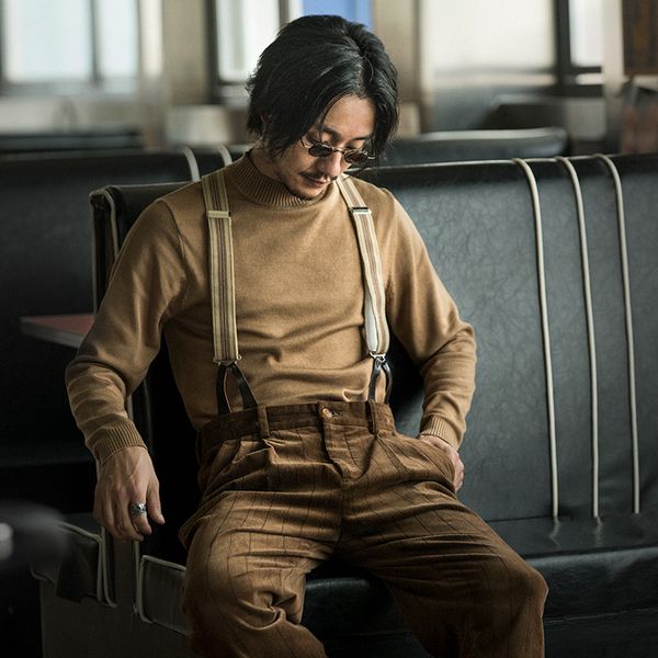 

soarin british half high neck t-shirt men's pullover with underneath for casual slim fit sweater