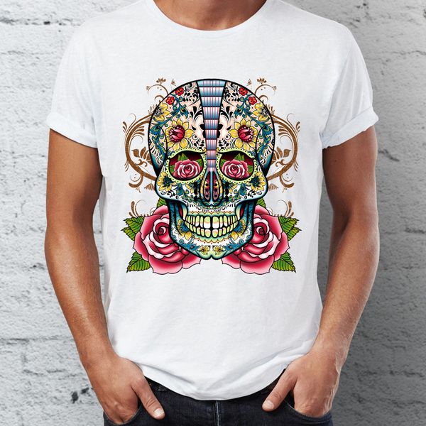 

men's t shirt sugar skull pop cool artsy tee sport hooded sweatshirt hoodie