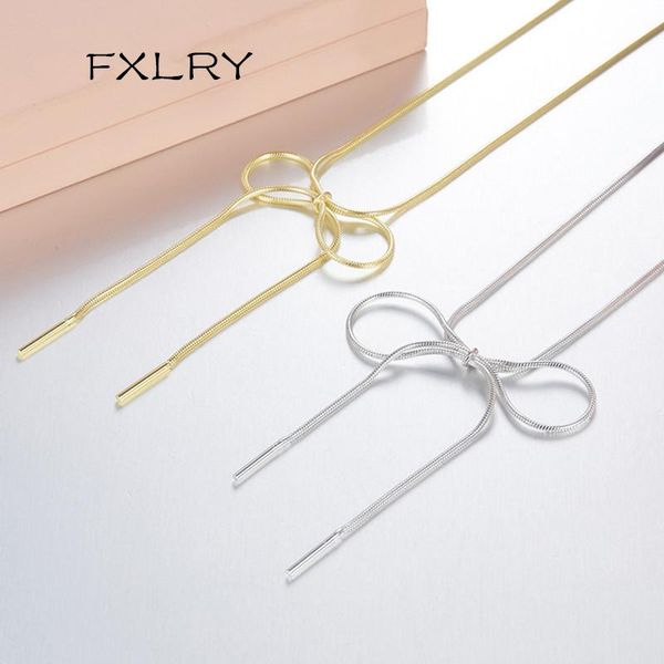 

chains fxlry design silver color micro inlay zircon fashion personality bow necklaces jewelry