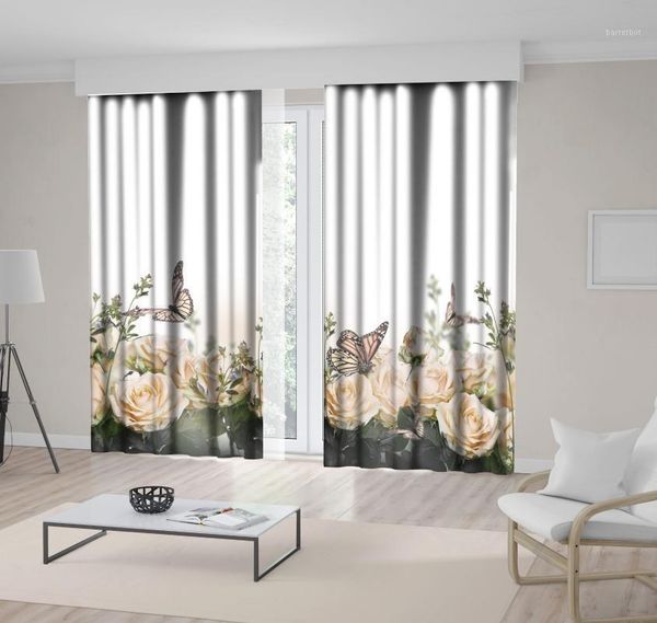 

curtain roses and butterflies flowers summer blooms garden nature retro style p beige green1