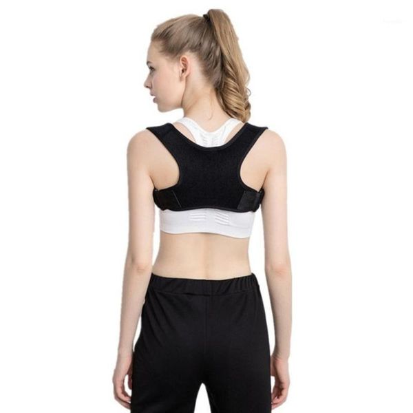 

back support posture corrector breathable elastic adjustable orthopedic spine pain relief brace1, Black;blue