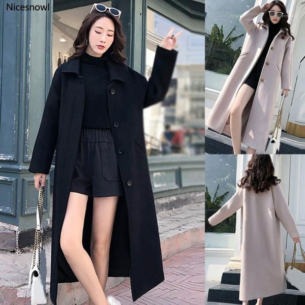 

women korean winter long overcoat outwear coat loose plus size cardigans long sleeve manteau femme elegant mid-long coat1, Black