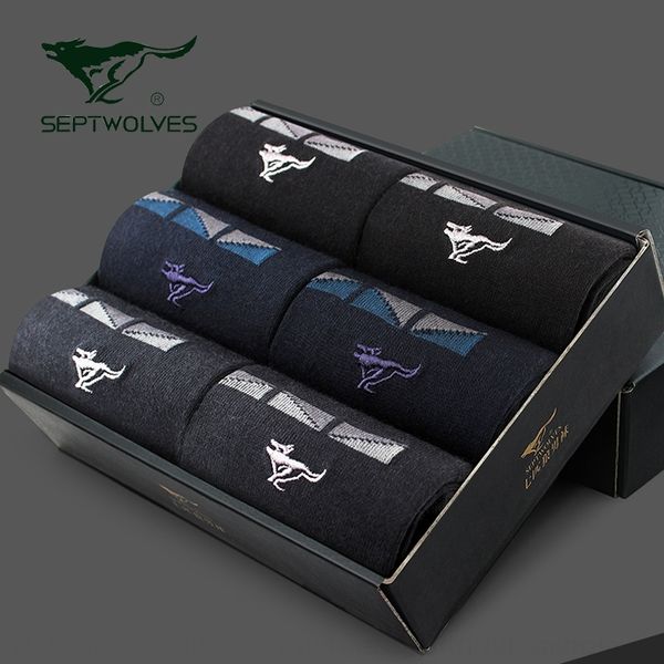 

mxzeb seven pure all cotton business q4zhp and autumn medium thick men's men's wolf cotton business 6 pairs socks and socks of gif, Black