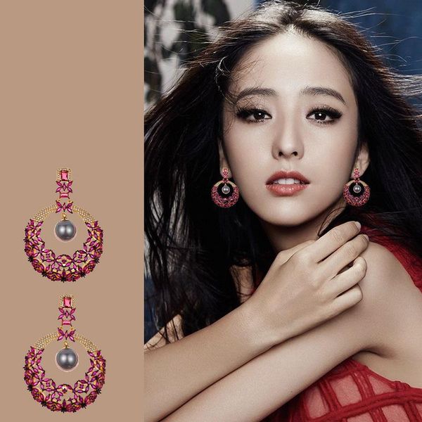 

dangle & chandelier design fashion shiny ring luxury hanging earrings plated color zircon women's wedding party accessories dz 4, Silver