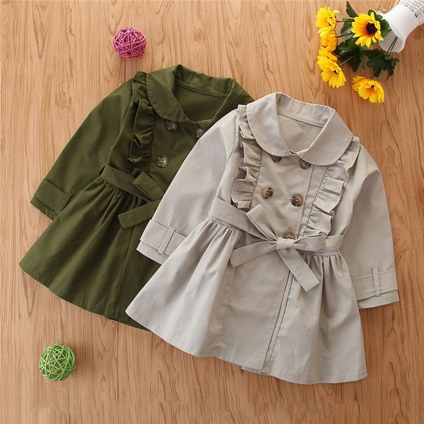 

baby girl clothes baby girl spring and autumn fashion mid-length solid color tie windbreaker jacket girl cotton outerwear 1029, Blue;gray