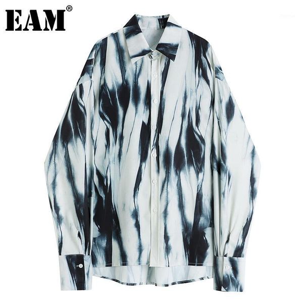

eam] women black striped split big size blouse new lapel long sleeve loose fit shirt fashion tide spring autumn 2020 1dc4891, White