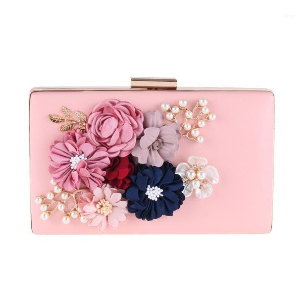 

new rose dinner flowers purse women dress evening party bag beading pearl fabric craft bag porte monnaie femme1