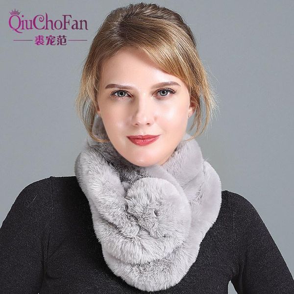 

scarves 2021 faux rex fur scarf autumn and winter with ball pele rings, Blue;gray