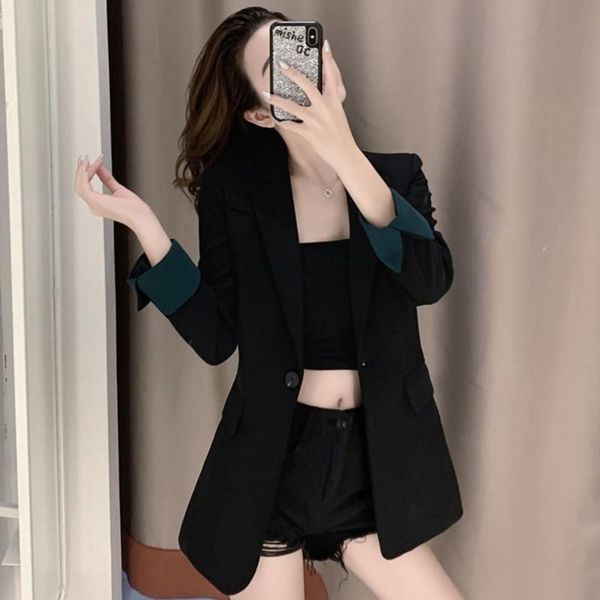 

peonfly 2020 сплошные офисные дамы blazers женщины осень черный одноместный кнопка женщина формальная куртка с длинным рукавом женщин карман, White;black