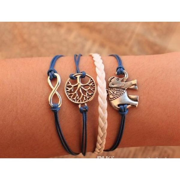 

trendy hand elephant peace tree bracelet with infinite multi-layer leather brac sqcxtf beauty888, Golden;silver