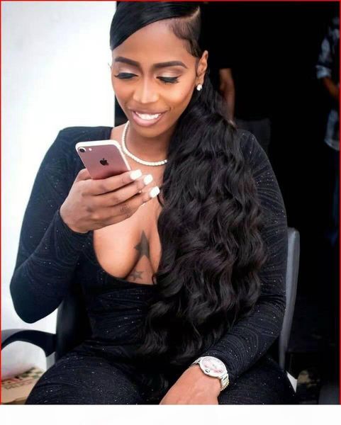 

длинные вьющиеся волнистые волосы булочка человеческих волос body wave хвостик расширение natural color термостойкого шиньон clip in кулиско, Black