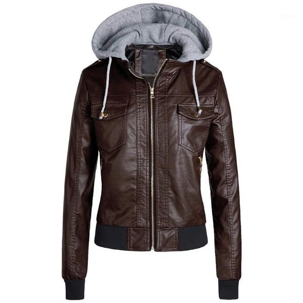

leather jacket women 2020 coat women autumn winter zipper gothic motorbike pu coats outerwear hooded zipper ladies coat 8151, Black;brown