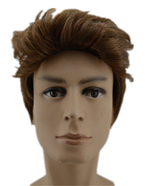 

costume accessories fei-show wigs inclined bands hair for man synthetic heat resistance fiber light brown male hairpieces short curly toupee, Silver