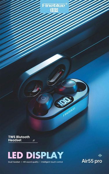 

2021 fineblue air55 pro tws bluetooth earphones wireless in-ear headphones with sports headsets for smartphones dual connection1