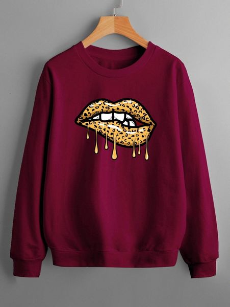 

lip print round neck sweatshirt b36j#, White;black