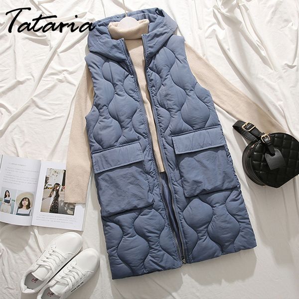 

tataria women winter warm parkas vest female sleeveless jacket winter hooded cotton vest women slim windproof warm waistcoat lj201204, Black;white