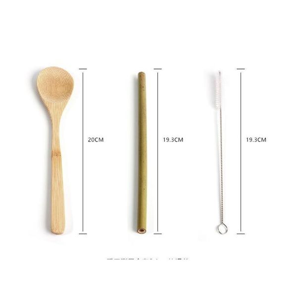 

7pcs eco-friendly bamboo flatware travel cutlery set portable bamboo straw dinnerware set with cloth bag sqcyfi home_hot