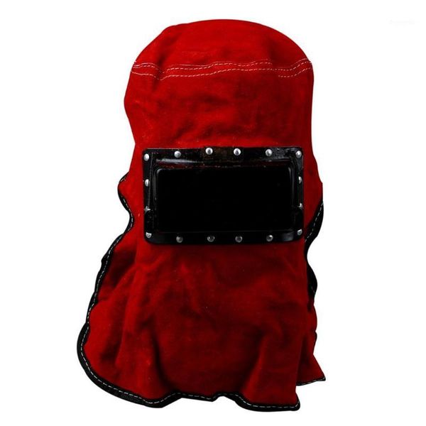 

leather electric welding face mask protect mask red1, Black