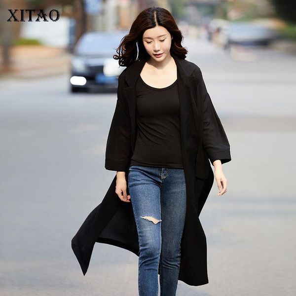 

xitao plus size jacket thin split black elegant goddess fan pocket 2020 autumn elegant loose cardigans casual coat zp3179, Tan;black