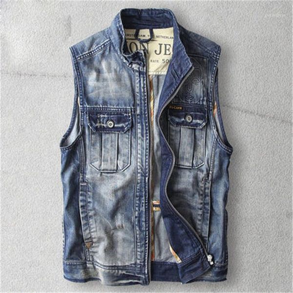 

fashion vintage design men's denim vest male blue color slim fit sleeveless jackets men jeans waistcoat plus size a38701, Black;brown