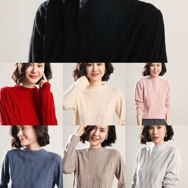 

gbqnp autumn and cashmere new solid color winter women's half high sweater pullover collar casual sweater pullover long sleeve versatil, White;black