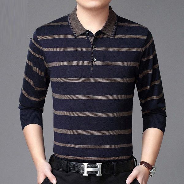 

2021 men striped polo shirt long sleeves autumn winter new fashion male casual solid polo shirt brand clothing, White;black
