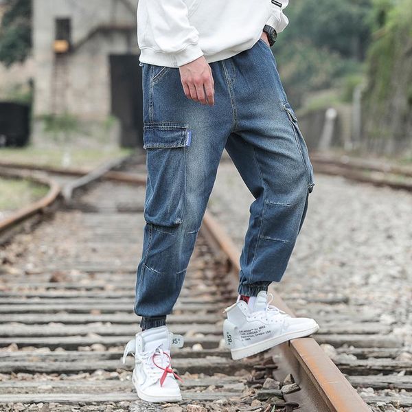 

men's jeans korean style men streetwear baggy loose fit cargo denim pants fashion plus size 5xl 4xl workout for xxxxxl, Blue