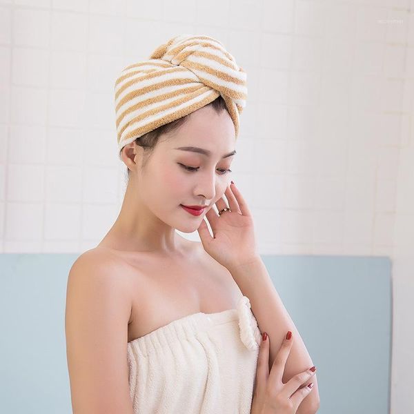 

towel striped towel,bath hair cap with button,hair drying towels, towel, dry hat,turban for curly, long & thick1