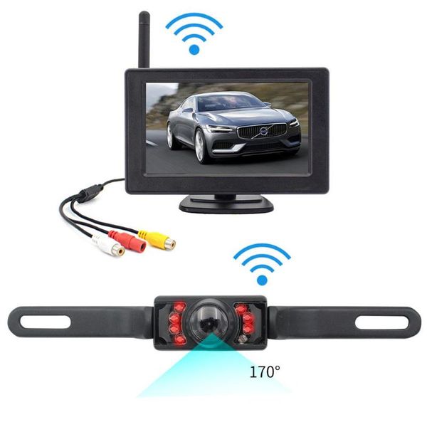

laser detectors adeeing 4.3inches 2.4g wireless rear camera parking aid license plate frame move backward image system car