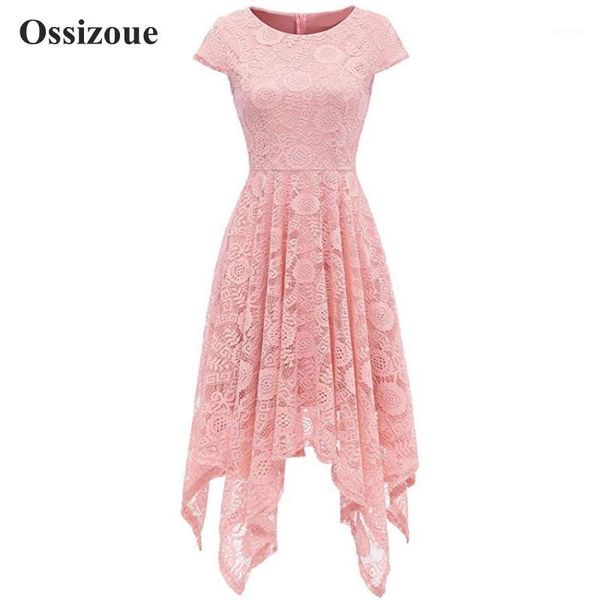 

women's floral lace cap sleeve handkerchief hem cocktail party swing dress esan4271, White;black