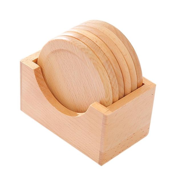 

coffee cup wooden beech round insulation pad solid wood creative small cup knit tablecloth