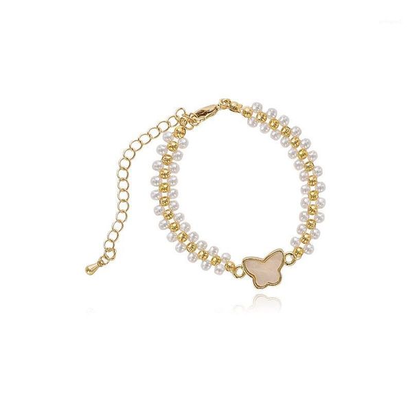 

charm bracelets copper butterfly multi-row imitation pearl bracelet adjustable gold color chain women gift korean1, Golden;silver