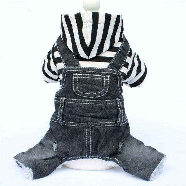 

pet autumn and winter clothing teddy bear miniature dog stripe four legged jeans one piece