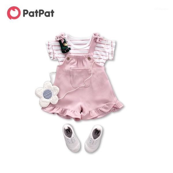 

clothing sets patpat 2021 summer and spring 2-piece cute striped ruffle-cuffs overalls for baby toddler girl sets1, White