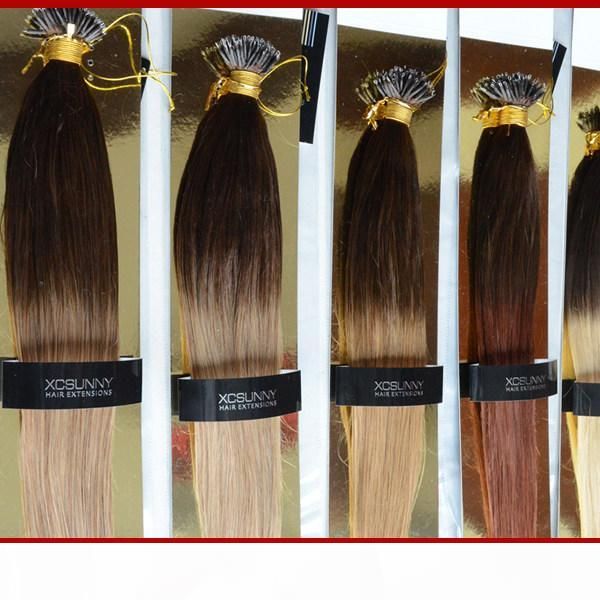 

xcsunny nano loop virgin hair ombre two tone dip dye 18" 20" 1g s 100g +100beads 100% malaysian virgin hair nano ring extension, Black