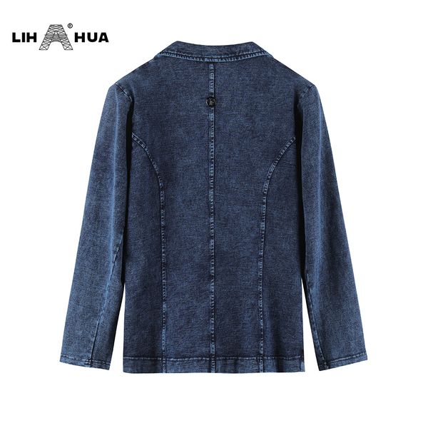 

lih hua women's plus size casual fashion busine denim suit premium stretch knitted denim slim fit denim jacket 201201, White;black