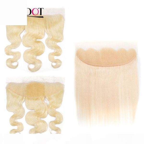 

9a bleach blonde color 613 lace frontal closure 13x4 size brazilian peruvian malaysian indian virgin human hair body wave straight closures, Black;brown