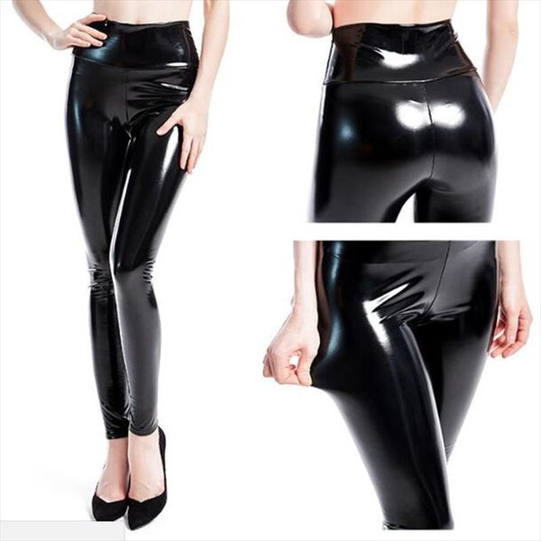 

black summer pu leather pants women high waist skinny push up leggings elastic trousers stretch plus size latex jeggings