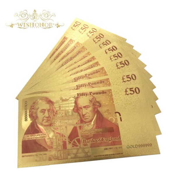 

горячие продажи для 10шт лот uk цвет золото банкнота 50 фунт банкноты в 24k позолоченный фиктивный бумажные деньги для коллекции bbygrl home