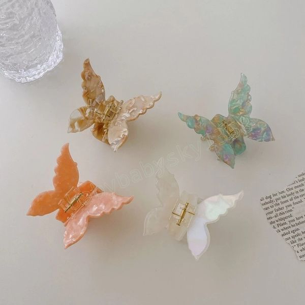 

korea fashion women hairpins headdress acetate acrylic butterfly shape hair claw clips for girls hair accessories, Slivery;white