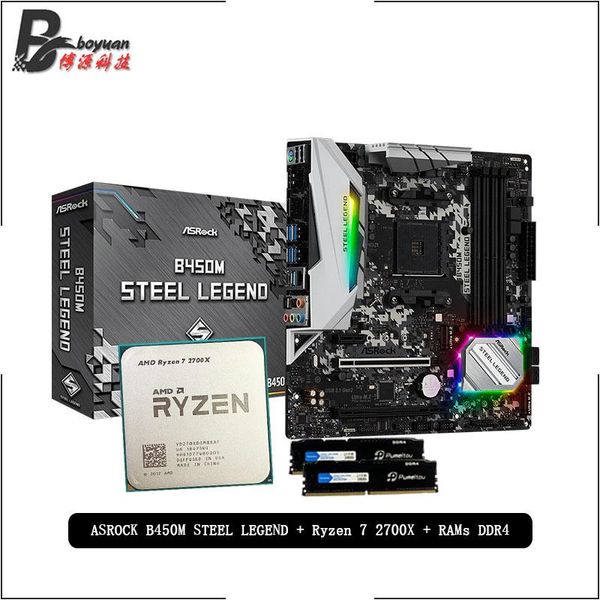 

rams amd ryzen 7 2700x r7 cpu + asrock b450m steel legend motherboard+pumeitou ddr4 2666mhz suit socket am4 without cooler