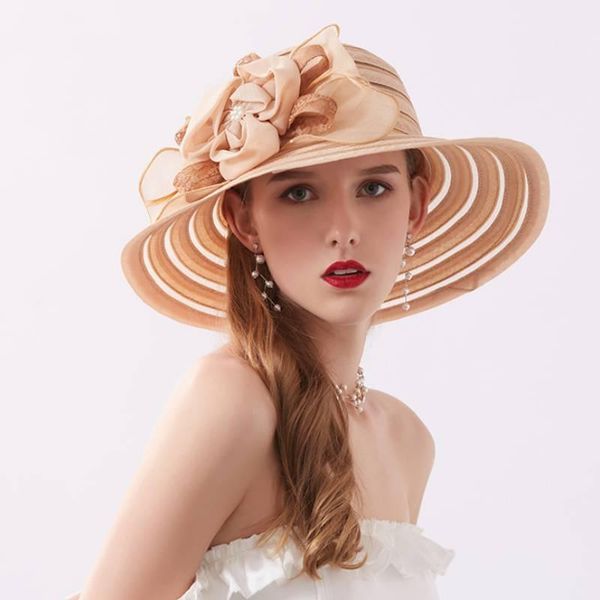 

myzoper 2020 fashion new lace flower mesh cap women's hat casual tide stripe fold visor summer hat beach1, Blue;gray