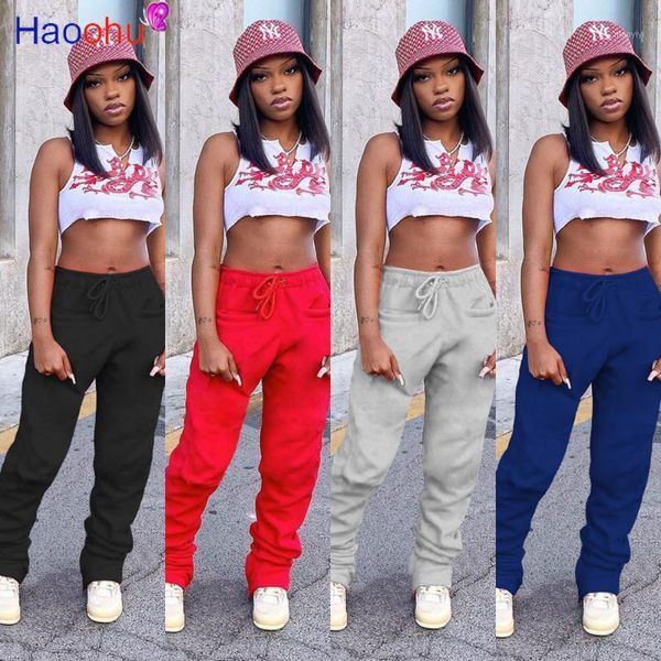 

haoohu women elastic drawstring stacked pants legging high waist flare bell bottom ruched trousers draped jogger sweatpant1, Black;white