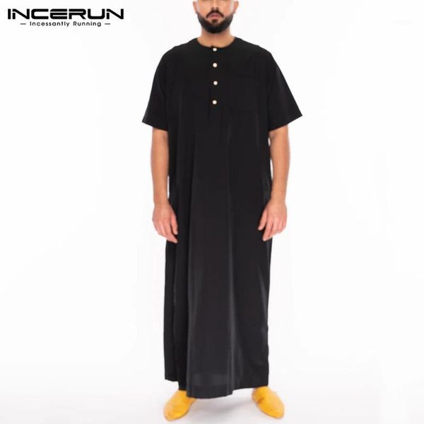 

incerun islamic muslim kaftan men long sleeve solid color robes 2020 men jubba thobe middle east arabic dubai thobe abaya s-5xl1, Red