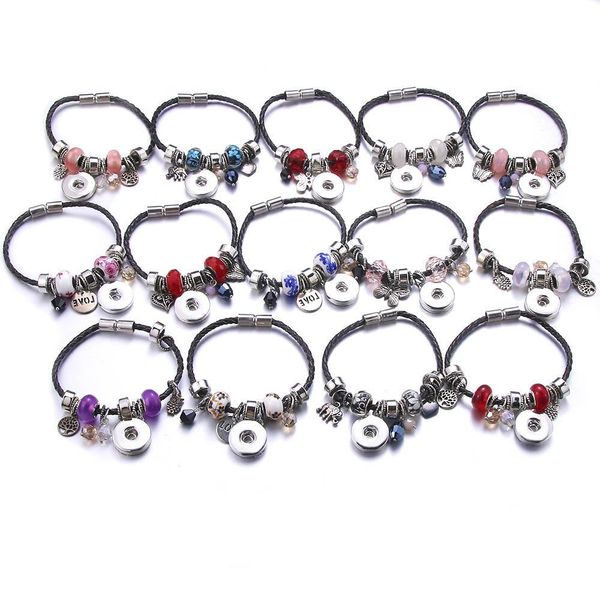 

snap jewelry wholesale mixed style bracelets leather beaded snap bracelet cuff bangle fit 18mm snap button jewelry for women q wmtdpr, Golden;silver