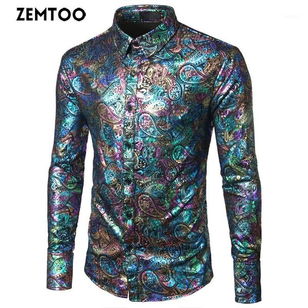

zemtoo men shirt long sleeve fashion floral printing male shirts men's clothing casual shirt man colorful style plus size shits1, White;black