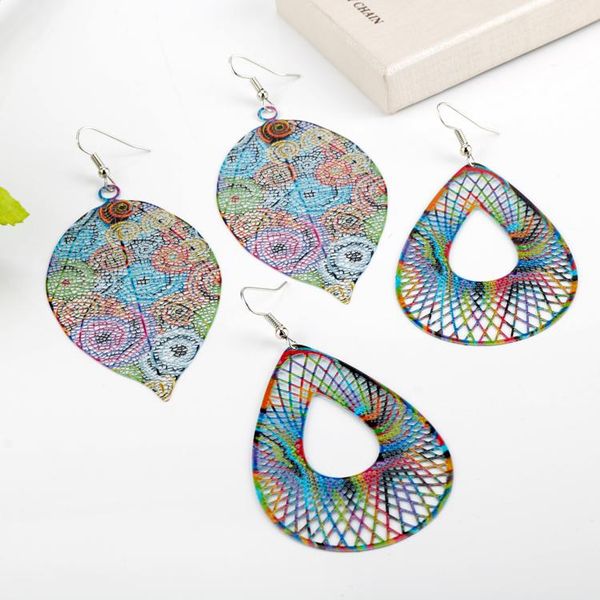 

dangle & chandelier fashion women colorful leaf big earrings bohemian long drop earring charm tassel hollow leaves jewelry for girls gifts, Silver