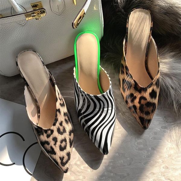 

pointed toe slippers casual shoes woman 2021 heeled mules square heel low big size luxury high block cover rome fashion basic, Black
